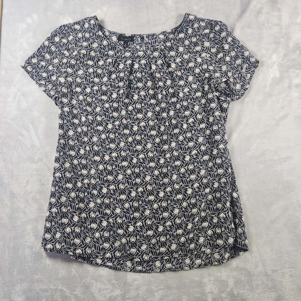 Talbots 100% Silk Blouse Top women's Size 10 floral print career office travel